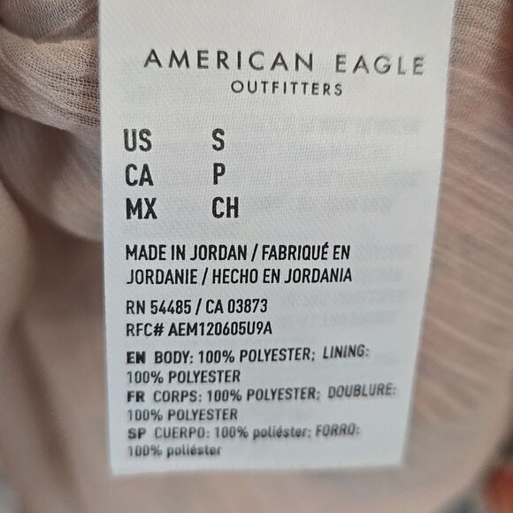 American Eagle Girly Boho Chic Chiffon Blouse Peach Floral Ruched Peplum Top S - Picture 12 of 13